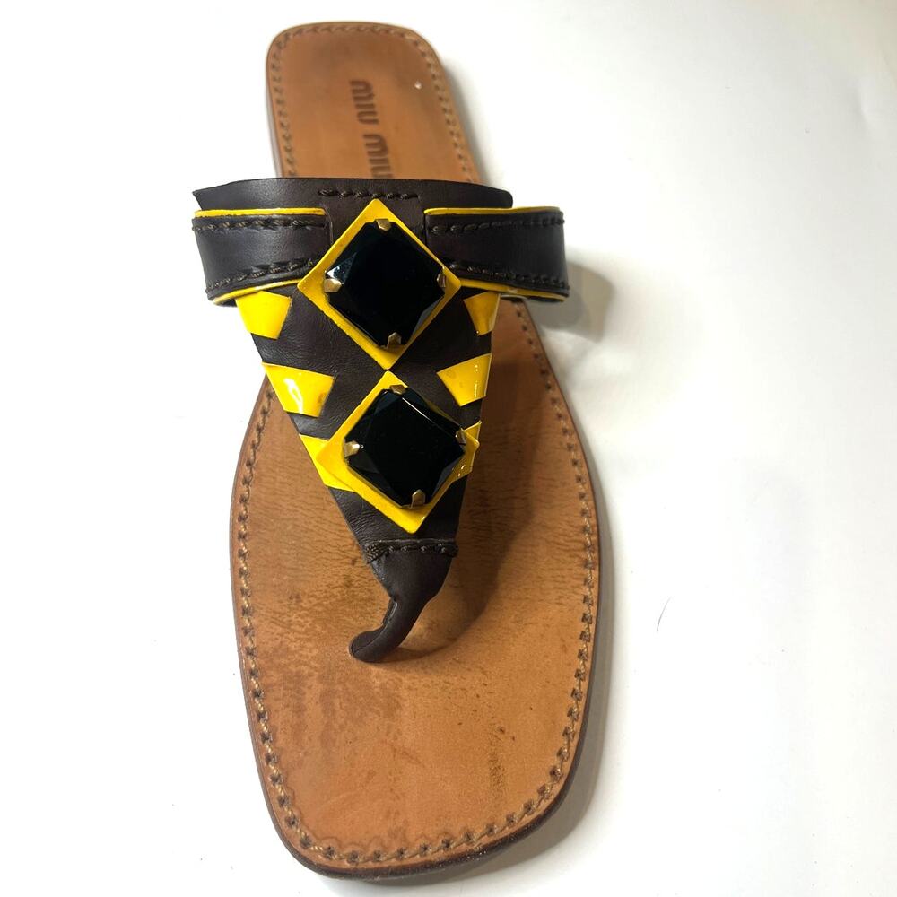 7 Vintage archival Miu Miu jeweled leather thong sandals gemstone embellishments